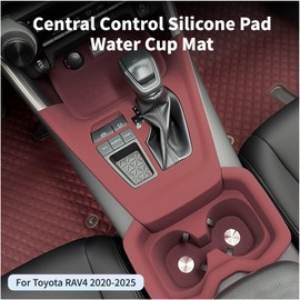 Axinda Silicone Center Console Control Pad & Water Cup Holder For Toyota RAV4 2020 2021 2022 2023 2024 2025, Central Protective Cover Pad & Cup Holder, Silicone Storage Box, Interior Accessories (Red)