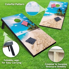 Wood Cornhole Boards Set, Indoor & Outdoor Corn Hole Games for Adults Kids, Corn Hole Sets with Carry Case & 8 Bean Bags, Toss Game for Yard, Backyard, Beach
