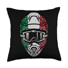 Motocross Dirt Bike BMX Rider Helmet Graphic Motocross Helmet with Flag of Italy Throw Pillow, 18x18, Multicolor