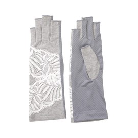 GlovesDEPO Women's Arm Cover, Cool Touch, Floral Pattern, Lace, Short, Gloves, Fingertip A Gray
