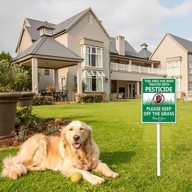 Ymaotrade Area Has Been Treated With Pesticide, Please Keep Off Grass Signs for Yard with Stake, Sturdy Aluminum Sign Rust Free, Green and White Lawn Sign for Yard Garden Lawn Outdoor 7×8.8 inch