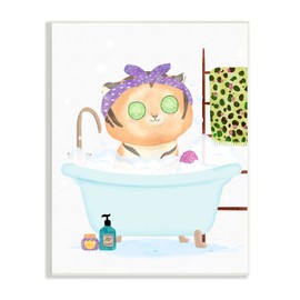 Stupell Industries Children's Tiger Bubble Bath Cute Safari Animal Bathroom Wall Plaque, 13 x 19, White