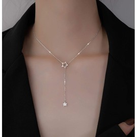 925 Sterling Silver Cute Shiny Star Choker Drop Charm Necklaces Charming Woman Wedding Party Birthday 45 cm