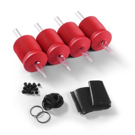 BEZTAT 1.25 Inch Ultra Premium Red Soft Silicone Grip w/Long Clear Disposable Tubes & Tips- 15 Pack, Diamond Tip (11DT)