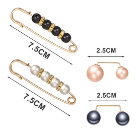 Yorkereynom Brooch Pin, 10-Piece Set, Safety Pin, Lapel Pin, Pin Badge, Shawl Pin, Pearl, Brooch, Alloy, Artificial Pearl, No Sewing Required, Women's Accessories, Wedding, Decoration, Popular Gift