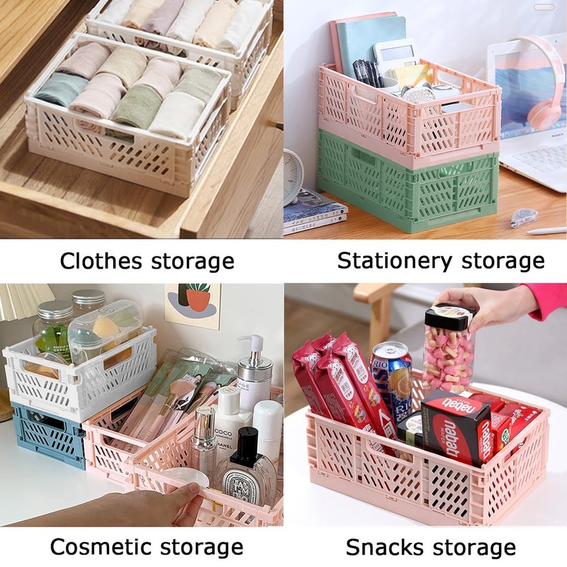 Ruucy 6 Pcs Collapsible Storage Crates, 4 Pcs Plastic Crates