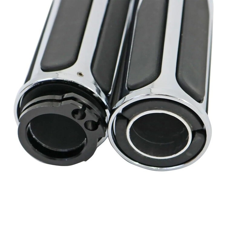 TDR 1 Inch Chrome Handlebar Hand Grips CNC Aluminum Rubber