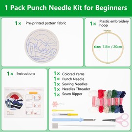 Enkor Punch Needle Kit Adults Beginner,Needle Punch Embroidery Kits Beginners Kids Include Instructions Video,Tool with Punch Needle Fabric,Hoop, Yarns,Needles Threader-Winter Sun S1