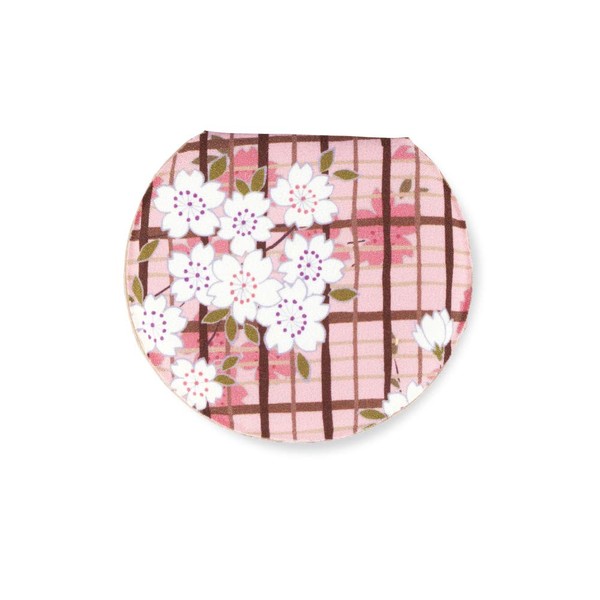 Noren Hand Mirror, Folding Compact Mirror, Medium (Cherry Blossom Lattice/Pink), Made in Japan, Compact, Foldable, Vinyl Finished, Mother's Day, Birthday, Christmas, White Day