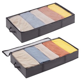 Lifewit Pack of 2 Underbed Storage Boxes, 65L Foldable Clothes Storage Bag with Lid for Duvets, Clothes, Underbed Wardrobe, Grey