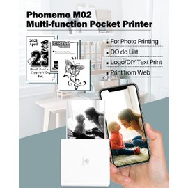 Phomemo M02 Mini Printer- Inkless Bluetooth Thermal Pocket Note Printer for Work List, Study Notes, Photo Printing, Home Organization, Gift, Receipts, White