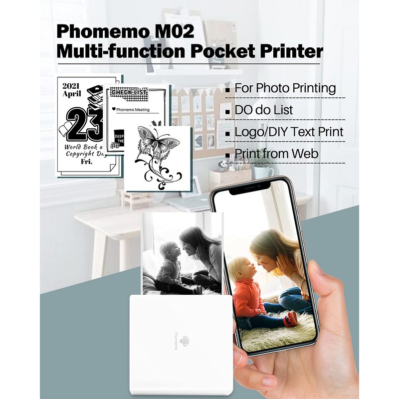 Phomemo M02 Mini Printer- Inkless Bluetooth Thermal Pocket Note Printer