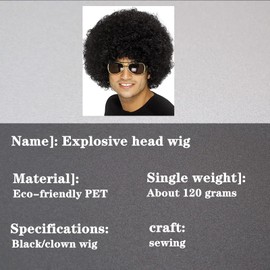 KALUROIL Afro Wig Curly Head Wig Black Afro Wig Curly Wig Carnival Unisex 70s Funky Afro Wig, One Size, (Black)