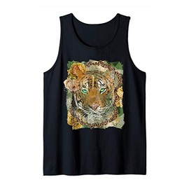 Vintage Tiger Face Leopard Print Roses Camouflage Wild Cat Tank Top