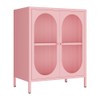 LYMOUYEE 2 Translucent Door Metal Accent Storage Cabinet for Bedroom,