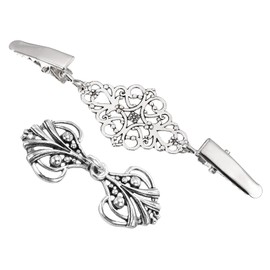 sourcing map 1 Set Cape Cloak Hook & Coat Cheongsam Button, Vintage Sweater Shawl Clips, Shirt Dress Cardigan Clip for Women Men Jacket Clip Clothes Silver