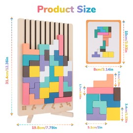 3-in-1 Wooden Blocks Puzzle Tetris Wooden Game - Quiet Wooden Puzzle Indoor Tetris Game, Outdoor Blocks Smart Games, Sensory Play of the Year, Memory for Seniors, Dementia Business, IQ Toys for
