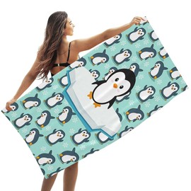 Penguin Beach Towel, Quick Drying Bath Towel, Ultra Absorbent, Super Soft Beach Blanket, Pool, Travel, Swimming, Shower Towel, Beach Towel for Children, Oversized Bath Towel, for Bath, Beach, Pool,