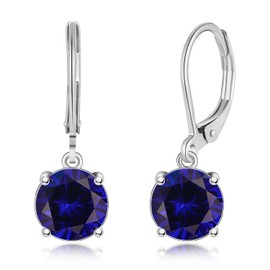 CiNily Leverback Dangle Earrings Created Dark Blue Crystal Drop Earrings White Gold Plated Jewelry for Women 8 mm