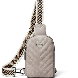 LATMAP Sling Bag for Women Men Leather Small Sling Backpack Daypack Anti Theft Fanny Pack Crossbody Purse Travel,Greyish