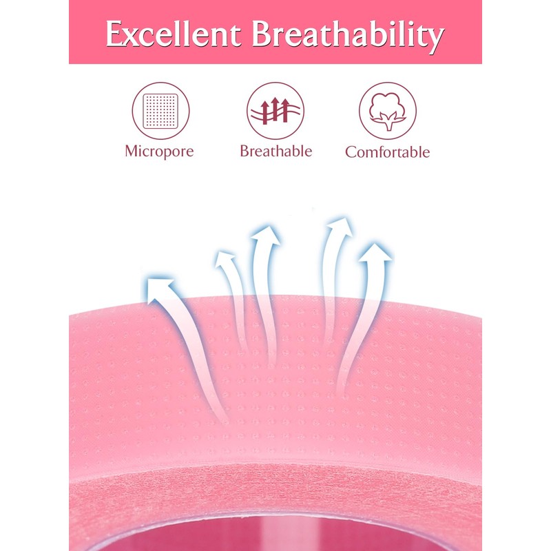 TEOYALL PE Lash Tapes, 5 Rolls Adhesive Micropore Breathable Pink