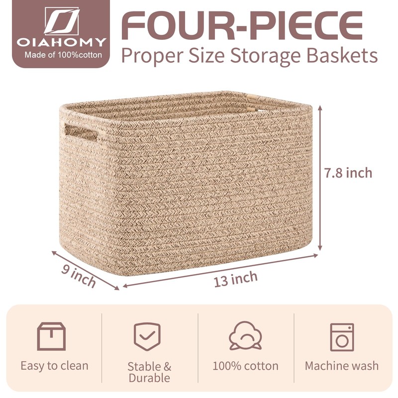 OIAHOMY 4 Pack Storage Baskets for Organizing, Cube Storage Bins