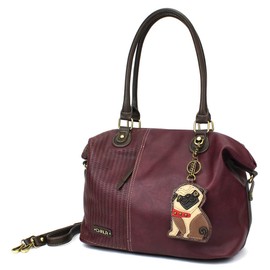 CHALA Laser Cut Crossbody Shoulder bag Tote Bag Faux Leather Plum (Pug)