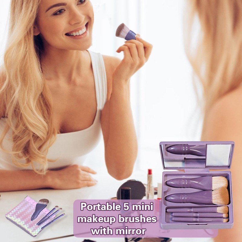 5 Make-Up-Pinsel Und 1 Mini-Aufbewahrungstasche, Make-Up-Pinsel-Set Mit Spiegel, Beauty-Tools, Tragbare