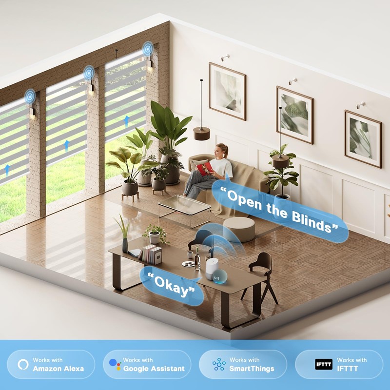 DONGFXK Motorized Zebra Blinds with Remote Control,Solar Powered Rechargeable Dual