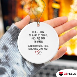 Sohn Papa Weihnachtsdeko Baum-Anhänger Christbaumschmuck Keramik RUND Abitur Bachelor mit Spruch