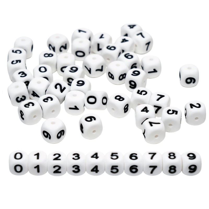50Pcs Number Silicone Beads 0-9 Numbers Beads 12mm Square