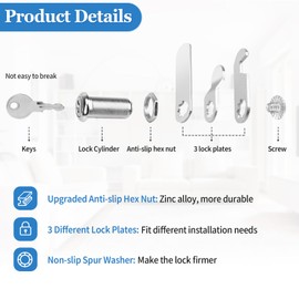 Cam Locks Cabinet Locks, 1-3/8'' (Length) Cabinet Cam Lock Set Fits on 1-1/8'' Max Panel Thickness, Secure File Drawer Dresser RV Compartment Lock Replacement Set, Chrome-Finish Zinc Alloy, 6 Pack