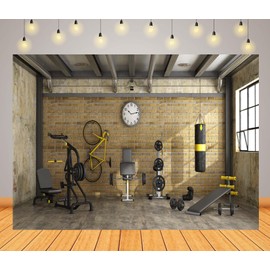 CORFOTO 9x6ft Gym Equipment Backdrop Sports Fitness Room Photography Background Gym Theme Party Home Fitness Room Decor Birthday Photoshoot Background Studio Booth Props