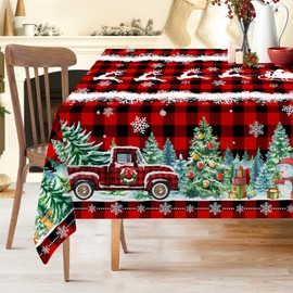 Cusugbaso Christmas Tablecloth 60x84 Inches for Rectangle Tables - Red Buffalo Plaid Christmas Decor for Table - Water Resistant Xmas Table Cloth, Chrismtas Party Decorations for Kitchen, Home