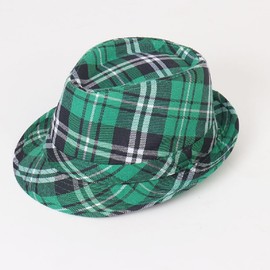 Zhzrche Green St. Patrick's Day Hat Plaid Fabric Fedora Hat Irish Hat for Party Costume