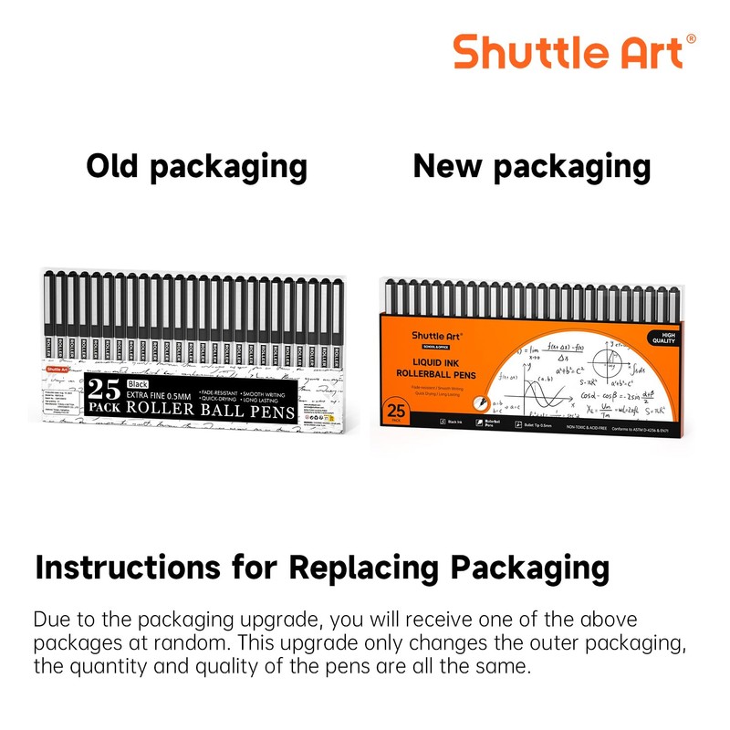 Shuttle Art RollerBall Pens, 25 Pack Black Fine Point Roller