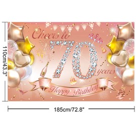 HOWAF Large Rose Gold Birthday Backdrop Banner for Women Girls 13 16 18 21 30 40 50 60 70 80 Years Birthday Party Decoration