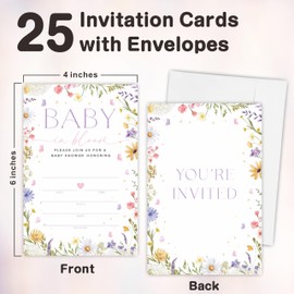 Ebned 4"X6" Baby In Bloom Baby Shower Invitation Cards – Set Of 25 With Envelopes - Floral Pattern Inspired Design, Perfect For Newborns Baptism, Gender Reveal,And Party Decorations - A03