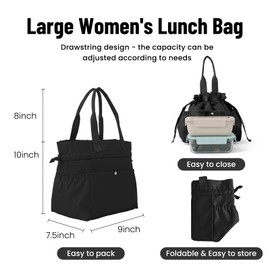 MEXS Lunch Bag for Women Reusable Drawstring Insulated Lunch Box Stain-Resistant Large Cinch Closure Lunch Bags for Work Office