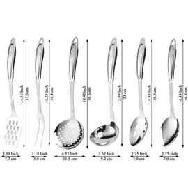 Berglander Stainless Steel Kitchen Utensils Set 6 Pcs, Cooking Utensil Sets, Kitchen Gadgets Essentials Include Metal Spatula Set, Skimmer, Ladle, Serving Spoon, Slotted Spoon, Carving Fork