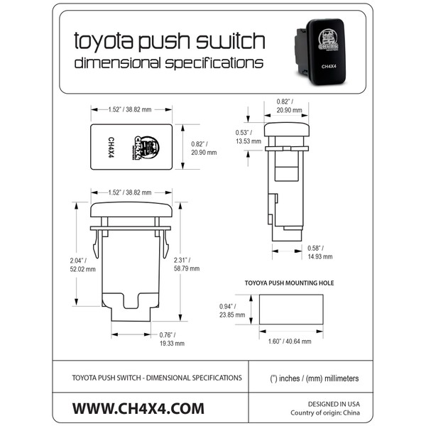 CH4X4 Push Switch for Toyota - Winch Power Symbol -