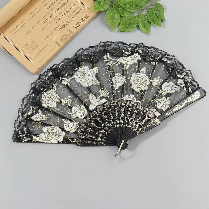LOYELEY Flower Fan Rose Pattern Folding Dance Dance Spanish Don