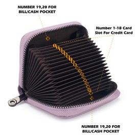 FACATH Card Holder with Coin Compartment - Leather Credit Card Holder with Lots of Space for up to 20 Cards - Wallet for Men and Women with RFID NFC Protection, B-purple., Minimalist