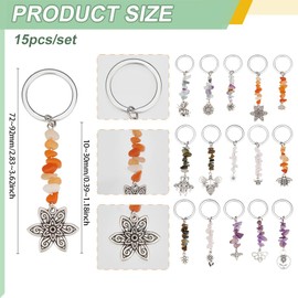 PH PandaHall 15 Styles Natural Gemstone Keychain Bees Butterflies Keyring Flower Charm Key Chains Spring Bag Charms Crystal Key Ring with Insects Pendant for Women Handbag Purse Backpack Car Keys