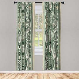 Ambesonne Boho Curtains, Simplistic Ethnic Look Botanical Ornaments as Stripes Neutral Tones, Window Treatments 2 Panel Set for Living Room Bedroom, Pair of - 28" x 95", Pale Khaki and Laurel Green