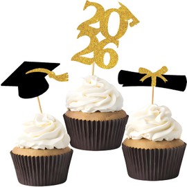 OHOME Graduation Decorations 2026 - 𝐒𝐇𝐎𝐏 𝐀𝐋𝐋 𝐆𝐑𝐀𝐃 𝐃𝐄𝐂𝐎𝐑 →𝟕𝟎% 𝐎𝐅𝐅 - 36 PCS Graduation Cupcake Toppers - Mini Cake Decorations for Class of 2026,Diploma, 2026, Grad Cap Set (Black)