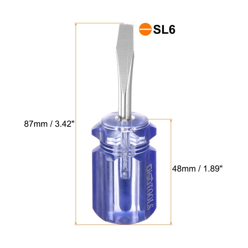 sourcing map SL6 Short Tip Slotted Screwdriver Stubby Magnetic Flat
