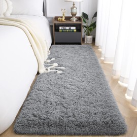 Oxford Homeware Rugs Living Room– Fluffy Grey Area Rugs for Bedroom, Hallway Runner Rug 60 x 220 cm Anti Slip – Modern Super Soft Rug Washable Floor Carpets