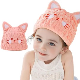 Toalla de microfibra para el cabello para niños, gorro de cabello seco para chupar agua, absorbente y rápido para niñas y niños, Rosa (Pink Cat)