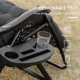 cattino Zero Gravity Chair, Folding Reclining Lounge Chair with Padded Cushion & Side Tray, Outdoor Indoor Adjustable Recliner with Cupholders, Supports 264 lbs, Black